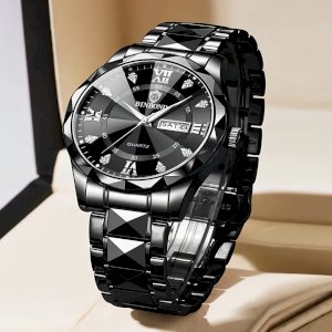Luxury Binbond authentic men's watch waterproof night light dual calendar watch men's quartz watch diamond ceiling glass