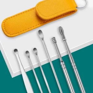 6 Piece ear Pick Set Portable ear Cleaner Set Leather Case With Stainless Steel