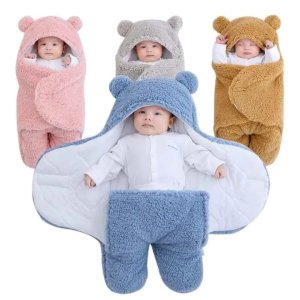 Baby Sleeping Bag Ultra-Soft Fluffy Fleece Newborn Receiving Blanket Infant Boys Girls Cloth Sleeping Nursery Wrap Swaddle Winter
